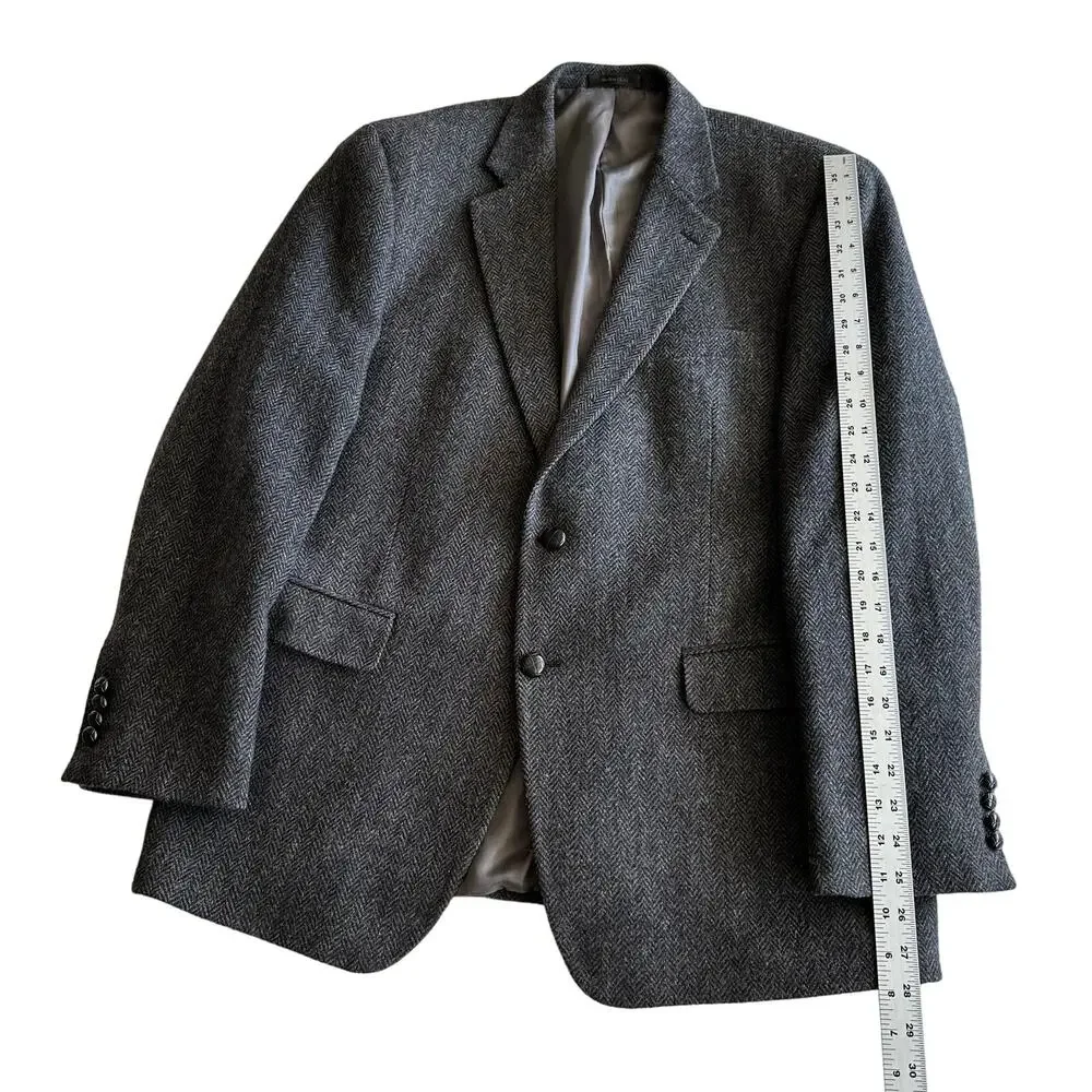 Lauren Ralph Lauren 100%‎ Wool Herringbone Classic 2 Button Gray Blazer Jacket L